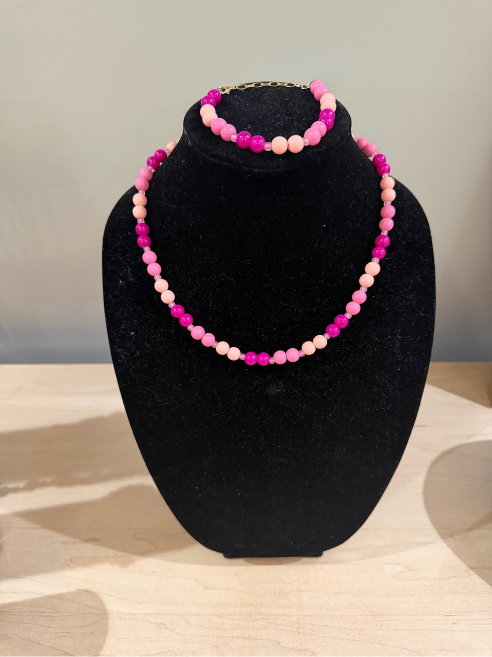 Pink Beaded Necklace and Bracelet Set